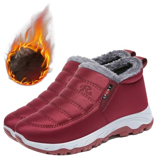 Aocase Herren Schuhe Extra Breite Füße Slip On Damen Winterstiefel Fell Gefütterte Warme Winterschuhe Stiefel Comfy Wasserdicht Winter Boots Schuhe,Women's red,40/250mm von Aocase