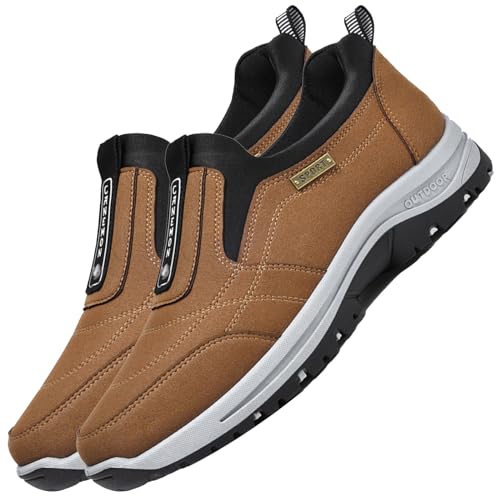 Aocase Herren Slip on Sneakers Wildleder Atmungsaktiv Laufschuhe Bequem Turnschuhe Outdoor Fitness Sportschuhe Leichtgewichts Straßenlaufschuhe,Braun,39/245mm von Aocase