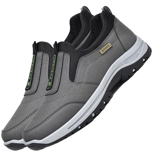 Aocase Herren Slip on Sneakers Wildleder Atmungsaktiv Laufschuhe Bequem Turnschuhe Outdoor Fitness Sportschuhe Leichtgewichts Straßenlaufschuhe,Grau,43/265mm von Aocase