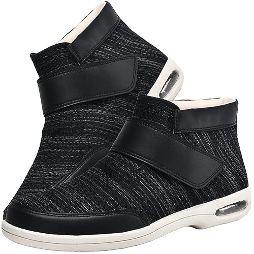 Aocase Herrenschuhe Hoher Spann, Orthopädische Diabetiker Schuhe Herren Damen Diabetiker Schuhe Herren Extra Weit Klettverschluss Damen Herren Diabetiker Ödem Orthopädische Schuhe,Black Gray,46 EU von Aocase