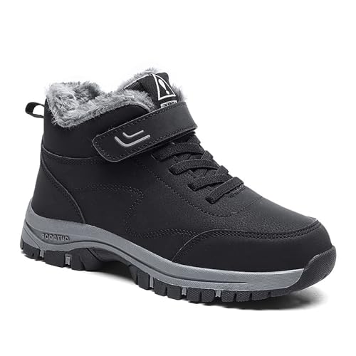 Aocase Rutschfest Winterstiefel Damen Herren Winter Schneestiefel Trekkingschuhe Wanderhalbschuhe Winterboots rutschfest Outdoor mit Klettverschluss,Schwarz,36EU von Aocase
