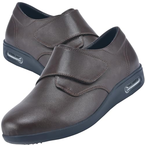 Aocase Schuhe Breite Füße Herren Schuhe Klettverschluss Herren Senioren Hausschuhe zum Hineinschlüpfen Wandersneaker Lässige mit Klettverschluss Herrenschuhe Hoher Spann,Braun,41 EU von Aocase