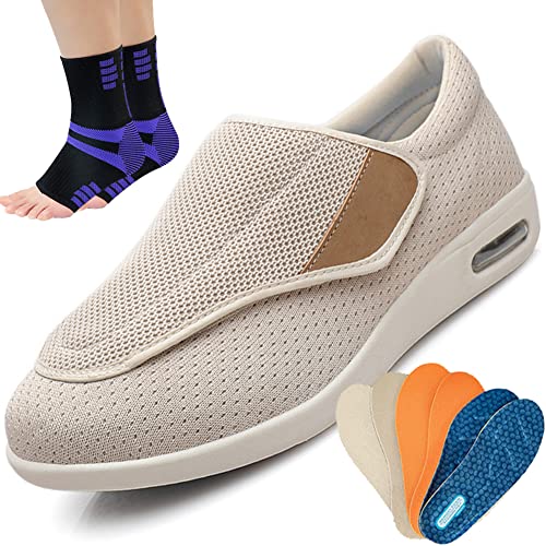 Aocase Winter Orthopädische Schuhe Damen Hausschuhe Senioren Damen Schuhe Für Geschwollene Füße Verbandsschuhe Warm Schuhe Herren Klettverschluss Wide,Beige,43.5 EU von Aocase