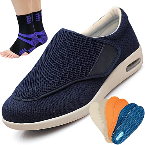 Aocase Winter Orthopädische Schuhe Damen Hausschuhe Senioren Damen Schuhe Für Geschwollene Füße Verbandsschuhe Warm Schuhe Herren Klettverschluss Wide,Blau,43.5 EU von Aocase