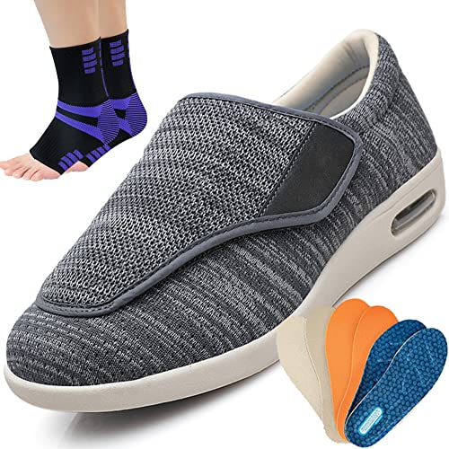 Aocase Winter Orthopädische Schuhe Damen Hausschuhe Senioren Damen Schuhe Für Geschwollene Füße Verbandsschuhe Warm Schuhe Herren Klettverschluss Wide,Dark grey,41 EU von Aocase