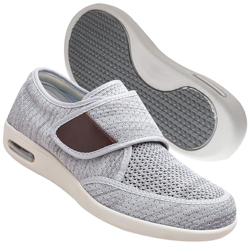 Diabetiker Schuhe Herren Damen extra weit Senioren Orthopädische Hausschuhe mit Klettverschluss für geschwollen Füße Senioren Bequem Reha Sandalen,Light Gray,41 EU von Aocase