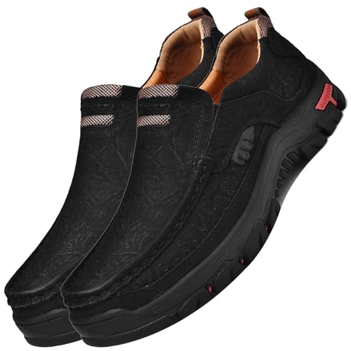 Diabetiker Schuhe Herren Extra Weit Herren Slip On Schuhe PU Leder Wasserdicht Trekkingschuhe rutschfeste Casual Sneaker Flach Shoes Leicht Freizeitschuhe,Schwarz,41/255mm von Aocase