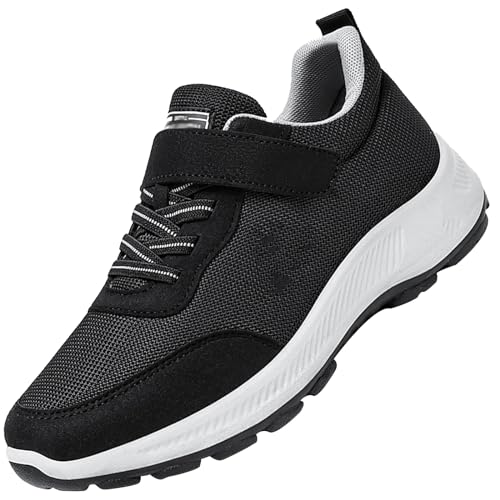 Gesundheitsschuhe Herren Weit Klettverschluss Walking Schuhe Damen Freizeit Turnschuhe für ältere Frauen Leichte Sneaker zur Linderung von Fußschmerzen,Men Black,41/255mm von Aocase