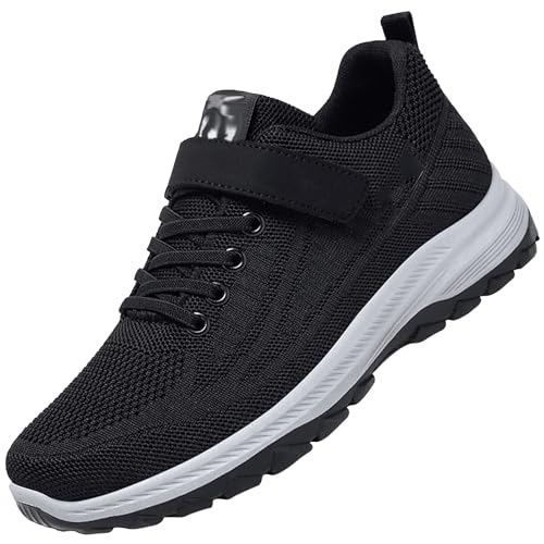 Hallux Valgus Schuhe Damen Gesundheitsschuhe Herren Weit Klettverschluss Walking Schuhe Freizeit Turnschuhe für ältere Frauen Leichte Sneaker,Men Black,40/250mm von Aocase