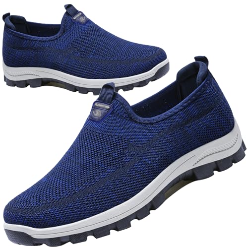 Herren Schuhe Extra Breite Füße Orthopädische Schuhe Herren Mesh Casual Sneaker Flach Shoes Breite Atmungsaktive rutschfeste Wanderschuhe,Blau,43/265mm von Aocase