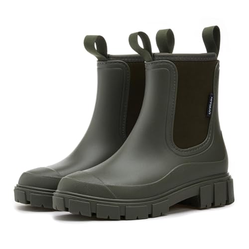 Aodejoy Gummistiefel Damen Wasserdicht Regenstiefel Komfort Halbhoch Ankle Chelsea Boots Stylisch Garten Stiefeletten mit Rutschfest Sohle-Grün 40 von Aodejoy