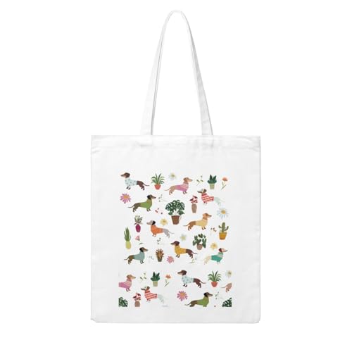 Aodethon Dackel-Stofftasche, Geschenke für Pflanzenliebhaber, Bibliothek Büchertaschen, Dackel Geschenktasche, Wiederverwendbare Einkaufstaschen für Frauen Hundeliebhaber von Aodethon