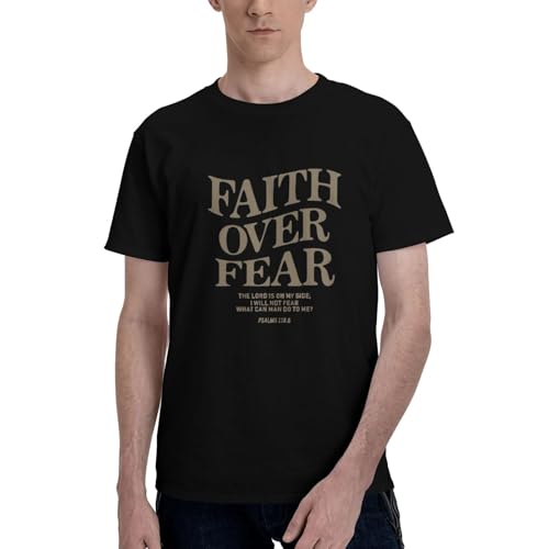 Christliche Faith Over Fear Shirts für Herren in Oversize mit Jesusdruck - Baumwoll T-Shirt Gottes Glauben-XXL von Aodethon