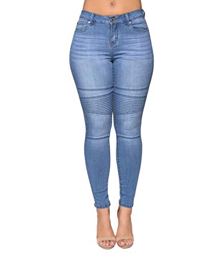 Aodrusa Damen Jeans Skinny Moto Jegging Jeans Slim Fit Mid Rise Stretch Pants - Blau - 34/36 DE von Aodrusa