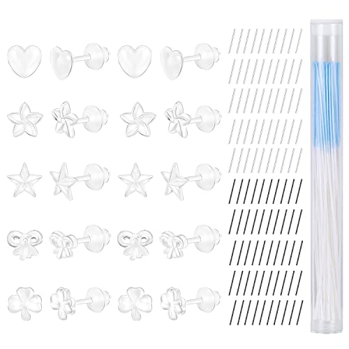 AoedeJ 10 Paar transparente Silikonohrringe, unsichtbare Kunststoffohrringe mit 60 Stück Ohrseide mit 100 Stück Ohrringpfosten für Sportarbeit von AoedeJ