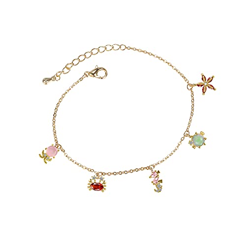 AoedeJ 14 Karat vergoldetes süßes Tier-Charm-Armband Zirkonia Strand Seestern Meeresschildkröte Kristall-Armband Kette Geschenk für Frauen (Stil 1) von AoedeJ