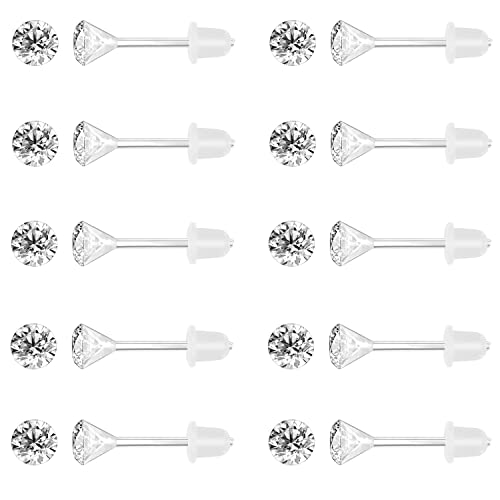AoedeJ 20 Stück bunte Ohrringe Zirkonia Ohrringe Ohrstecker mit Kunststoffpfosten hypoallergen Ohrringe für Mädchen Frauen (Weiß 6mm) von AoedeJ