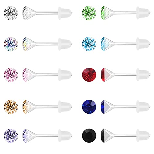 AoedeJ 20 Stück bunte Ohrringe Zirkonia Ohrringe Ohrstecker mit Kunststoffpfosten hypoallergene Ohrringe für Mädchen Frauen (6 mm) von AoedeJ