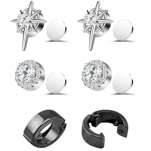 AoedeJ 3 Paare Magnet Ohrringe Herren Fake Ohrringe FüR Herren Magnet Ohrringe MäNner Diamant Ohrringe Herren Magnetische Ohrringe Herren (Stil 3) von AoedeJ
