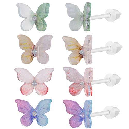 AoedeJ 4 Paar Schmetterlings Ohrstecker Schmetterlings Kunststoff Ohrringe für Teenager Mädchen Schmetterlings Ohrringe für Frauen (Stil 3) von AoedeJ