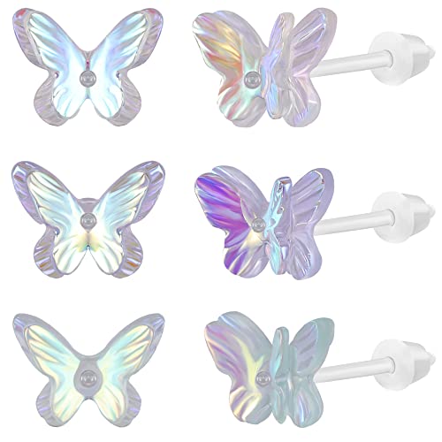 AoedeJ 4 Paar Schmetterlings Ohrstecker Schmetterlings Kunststoff Ohrringe für Teenager Mädchen Schmetterlings Ohrringe für Frauen (Stil 6) von AoedeJ