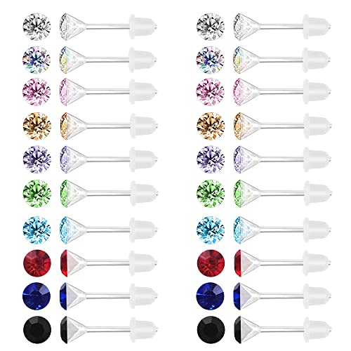 AoedeJ 40 Stück Bunte Zirkonia Ohrringe Ohrstecker Ohrringe Kunststoff Ohrringe Für Empfindliche Ohren Hypoallergene Ohrringe für Frauen Mädchen (6mm) von AoedeJ