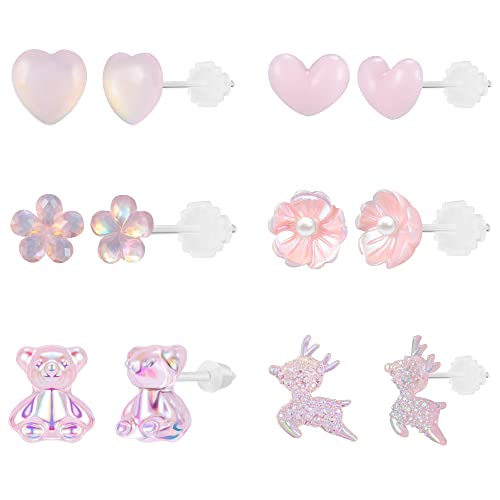 AoedeJ 6 Pairs Kunststoff Ohrringe Durchsichtig Ohrstecker Plastik Kinder Ohrringe MäDchen Durchsichtige Ohrringe Kinder MäDchen (Stil 3) von AoedeJ