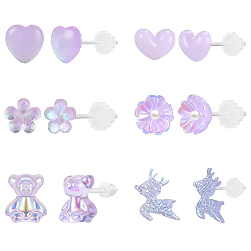 AoedeJ 6 Pairs Kunststoff Ohrringe Durchsichtig Ohrstecker Plastik Kinder Ohrringe MäDchen Durchsichtige Ohrringe Kinder MäDchen (Stil 4) von AoedeJ