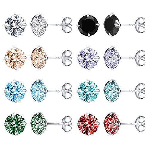 AoedeJ 8 Paar Sterling Silber Ohrstecker Runde Zirkonia Ohrringe Set Hypoallergene Ohrringe für Frauen Mädchen (Runden 4mm) von AoedeJ