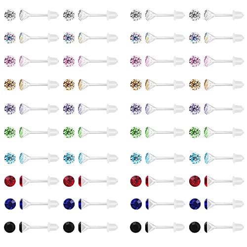 AoedeJ 80 Stück bunte Zirkonia Ohrringe Ohrstecker Ohrringe Kunststoff Ohrringe für empfindliche Ohren hypoallergen Ohrringe für Frauen Mädchen (3mm) von AoedeJ