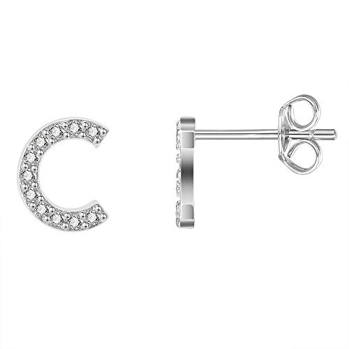 AoedeJ Initial Ohrringe für Mädchen 925 Sterling Silber Zirkonia Frauen Initial Alphabet Buchstabe Ohrstecker Hypoallergen (C) von AoedeJ