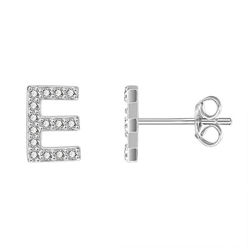 AoedeJ Initial Ohrringe für Mädchen 925 Sterling Silber Zirkonia Frauen Initial Alphabet Buchstabe Ohrstecker Hypoallergen (E) von AoedeJ