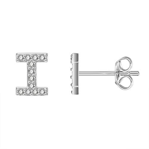 AoedeJ Initial Ohrringe für Mädchen 925 Sterling Silber Zirkonia Frauen Initial Alphabet Buchstabe Ohrstecker Hypoallergen (I) von AoedeJ