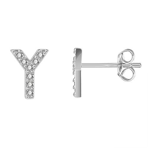 AoedeJ Initial Ohrringe für Mädchen 925 Sterling Silber Zirkonia Frauen Initial Alphabet Buchstabe Ohrstecker Hypoallergen (Y) von AoedeJ