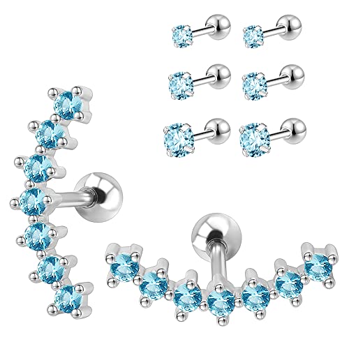 AoedeJ Ohrstecker Chirurgenstahl Zirkonia Ohrstecker Set Edelstahl Ohrstecker FüR Frauen Edelstahl CZ Ohrstecker Set Hypoallergene Ohrringe (Hellblau) von AoedeJ