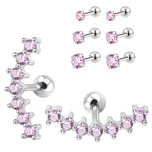 AoedeJ Ohrstecker Chirurgenstahl Zirkonia Ohrstecker Set Edelstahl Ohrstecker FüR Frauen Edelstahl CZ Ohrstecker Set Hypoallergene Ohrringe (Rosa) von AoedeJ