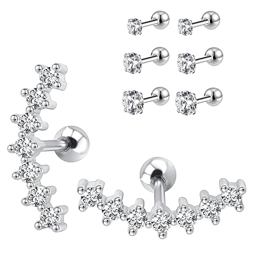 AoedeJ Ohrstecker Chirurgenstahl Zirkonia Ohrstecker Set Edelstahl Ohrstecker FüR Frauen Edelstahl CZ Ohrstecker Set Hypoallergene Ohrringe (Weiss) von AoedeJ