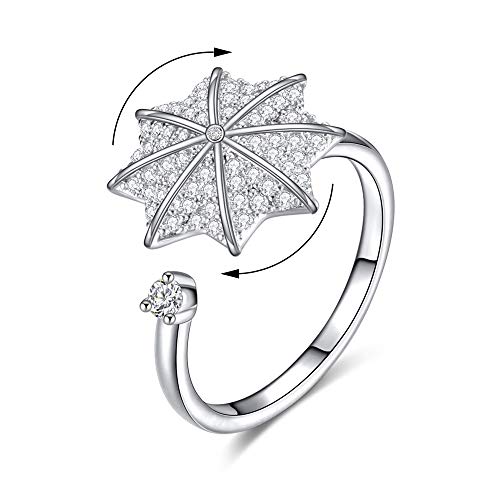 AoedeJ Silberringe Damen 925 Silber Ringe Frauen Anti-Angst Ringe Offener Ring Verstellbar Fidget Ring Cubic Zirkonia Trauringe (Regenschirm) von AoedeJ