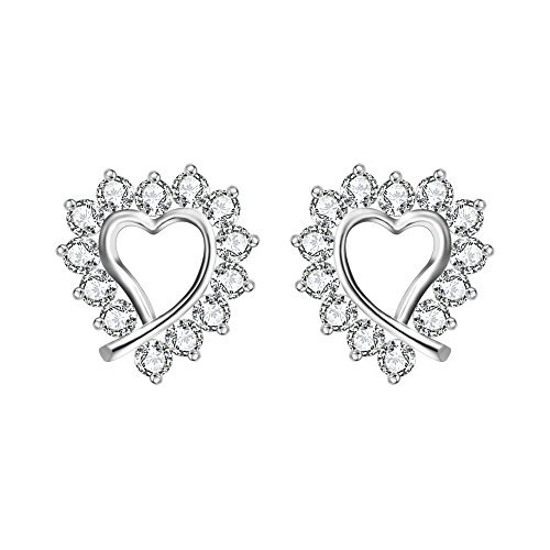 Aoedej Heart Sterling Silver Stud Earrings CZ Stud Earrings Stud Earrings Open Heart Small Stud Earrings for Women Girls (Style 6) von AoedeJ