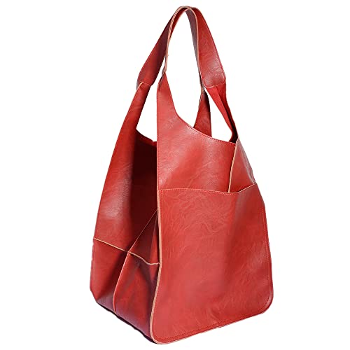 Aoguaro Damen Oversize Weekender Handtaschen – PU Leder Tote Bag – Retro Stil Tote Bag – Einkaufstasche mit einer Schulter – mit Tasche von Aoguaro