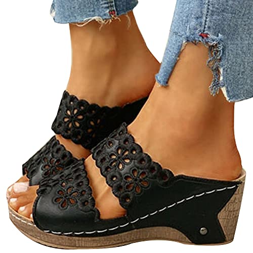Aoguaro Sommer Frauen Sandalen Offene Zehen Keilabsatz High Heels Flache Unterseite Spitze Sandalen Damen Casual Hausschuhe für den täglichen Urlaub Strand von Aoguaro