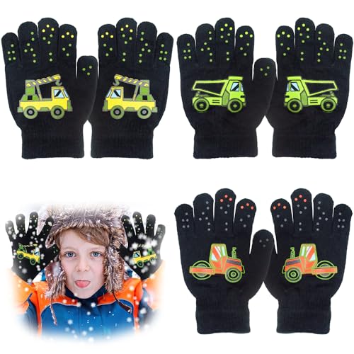 Aohcae 3 Paar warme strickhandschuhe, strickhandschuhe kinder, zauberhandschuhe kinder, handschuhe kinder, winter kinderhandschuhe, stretch vollfinger handschuhe, kinder fingerhandschuhe von Aohcae