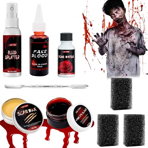 Aohcae Halloween Kunstblut Set, Halloween Schminke Set Auswaschbar Halloween Narben Halloween Schminke Erwachsene für Zombie Vampir Schminke von Aohcae