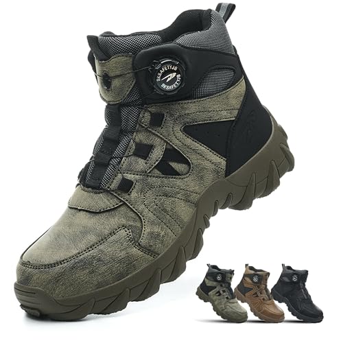 Aohuyergai Arbeitsstiefel Herren Leicht Sicherheitsstiefel Damen, Arbeitsschuhe Mit Stahlkappe Atmungsaktiv Sicherheitsschuhe StoßDäMpfung Arbeits- & Baustellenstiefel FüR Grün 41 EU von Aohuyergai