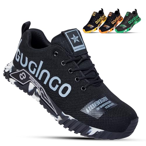 Aohuyergai Sicherheitsschuhe Herren Leichte Arbeitsschuhe Damen Stahlkappenschuhe Bequeme Mode Stoßdämpfung Breite Atmungsaktive Arbeits- & Berufsschuhe Schwarz 39 EU von Aohuyergai