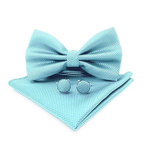AIOBLEEY Fliege Herren mit Handkerchiefs Manschettenknöpfe: Fliegen Set für Hochzeit, Smoking, Anzug, Formelle Veranstaltung - Gift Box. (Turquoise) von Aoibeely