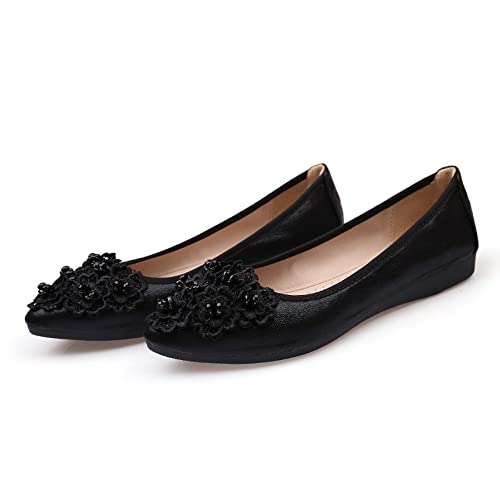 Aoikoy Damen Mädchen Hochzeitsschuhe Klassische Prinzessin Partei Schuhe Glitzer Flamenco Schuhe Slip on Flache Arbeitsschuhe Ballerina Geschlossene Flat mit Strass von Aoikoy