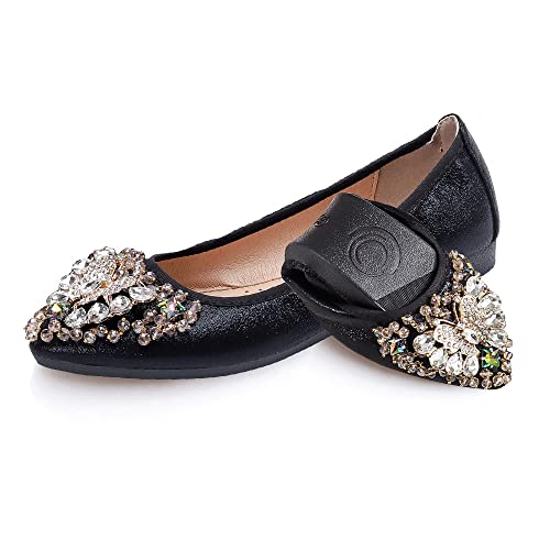 Aoikoy Damen Mädchen Hochzeitsschuhe Klassische Prinzessin Partei Schuhe Glitzer Flamenco Schuhe Slip on Flache Arbeitsschuhe Ballerina Geschlossene Flat mit Strass von Aoikoy