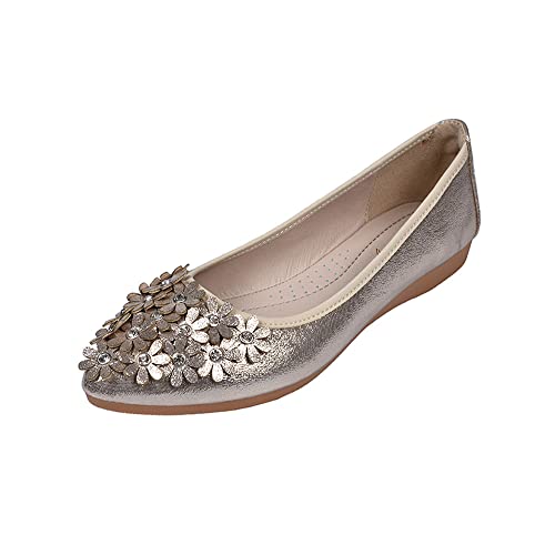 Aoikoy Damen Mädchen Hochzeitsschuhe Klassische Prinzessin Partei Schuhe Glitzer Flamenco Schuhe Slip on Flache Arbeitsschuhe Ballerina Geschlossene Flat mit Strass, 35 EU, A2 Gold von Aoikoy