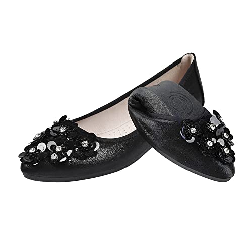 Aoikoy Damen Mädchen Hochzeitsschuhe Klassische Prinzessin Partei Schuhe Glitzer Flamenco Schuhe Slip on Flache Arbeitsschuhe Ballerina Geschlossene Flat mit Strass von Aoikoy